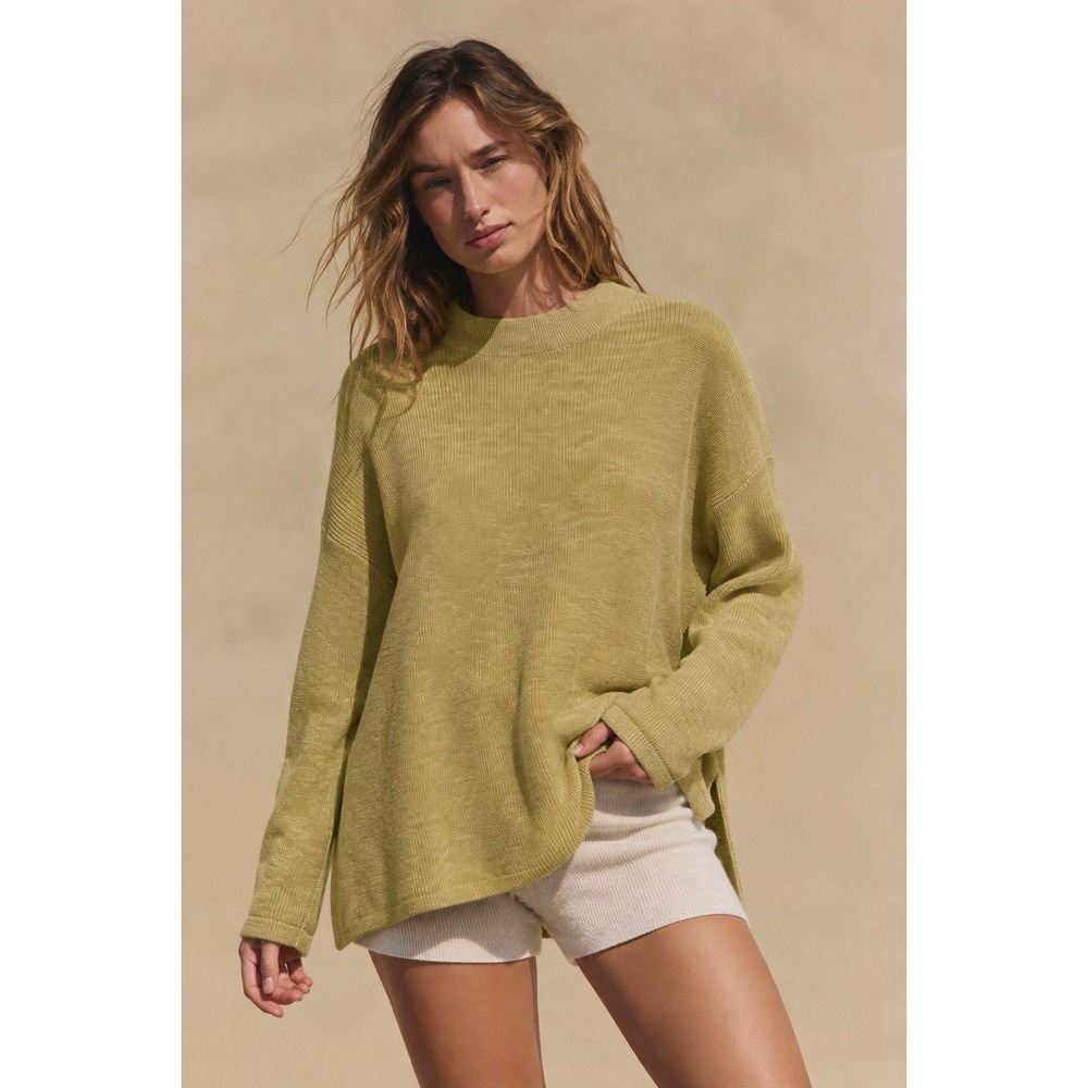 Free People Beach Malibu Solid Surf Sweater Chartreuse Green Oversized Medium
